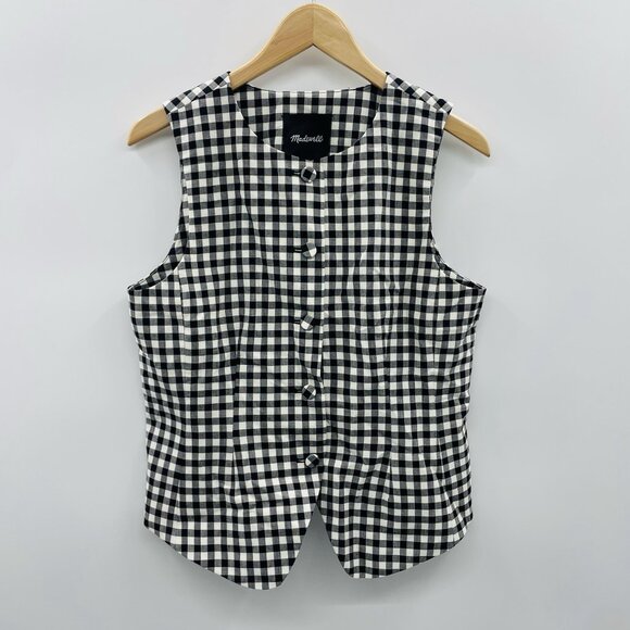 Madewell Womens Size 10 Gingham Single Breasted Crewneck Vest in Black $118 427 - Picture 4 of 9